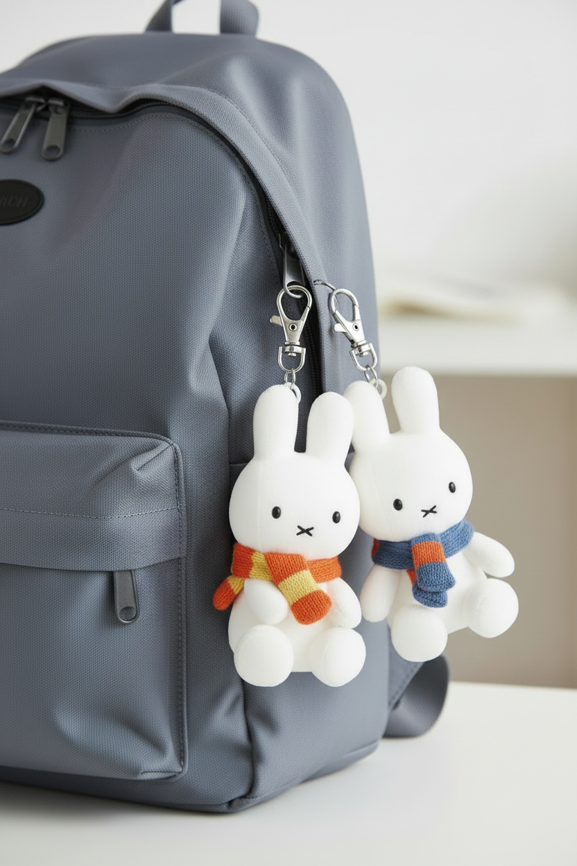 Miffy Velvet Plush Backpack Clip Bag Charm (Orange Scarf)
