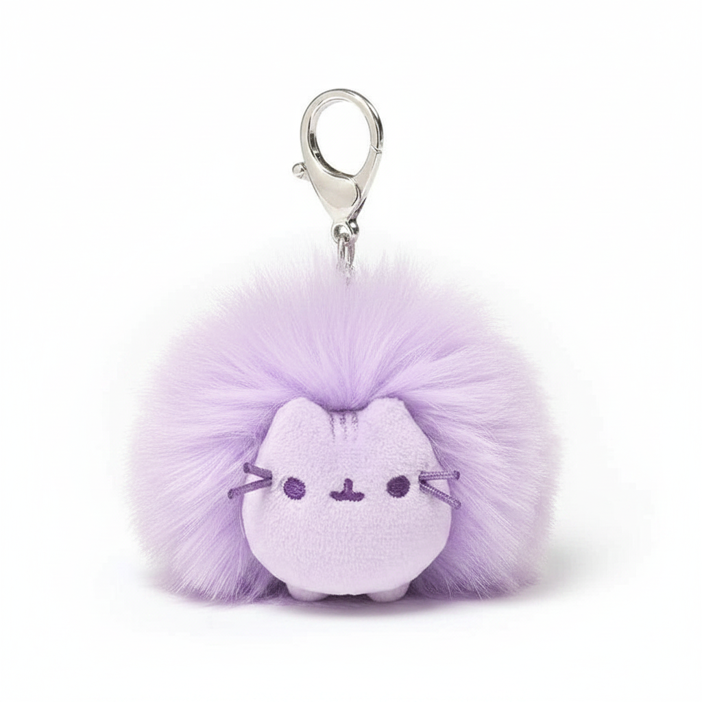 Pusheen Poof Keychain Backpack Clip pom pom GUND key holder (purple)