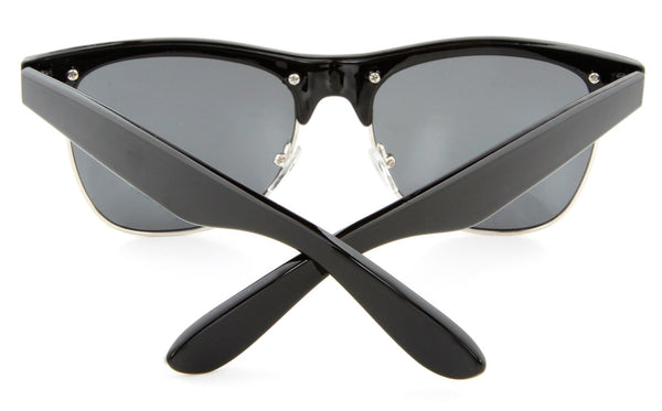 Polarized Browline Sunglasses Super Dark Lens Semi Rimless (Black/Silver/Black)