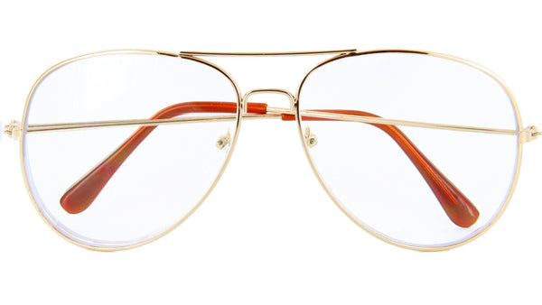 Aviator Glasses Gold Large Tear Drop Clear Lens 61mm UV400