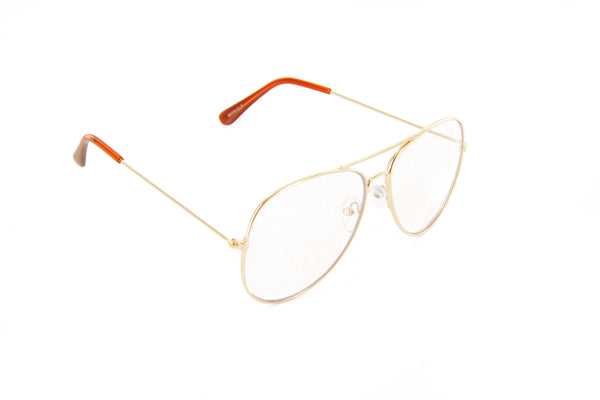 Aviator Glasses Gold Large Tear Drop Clear Lens 61mm UV400