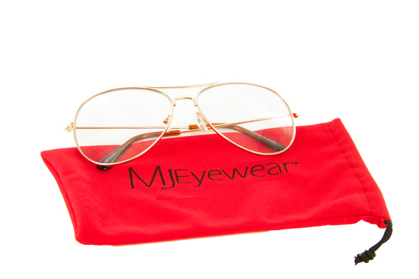 Aviator Glasses Gold Large Tear Drop Clear Lens 61mm UV400