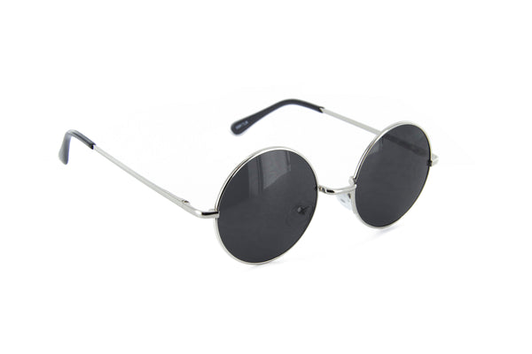 Round Sunglasses Small Circle Super Dark Lens 40mm (Silver)