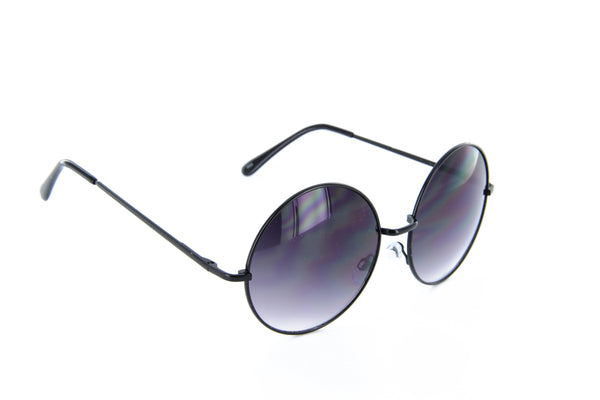 Round Sunglasses Hippie Circle Metal Frame 55mm (Black)
