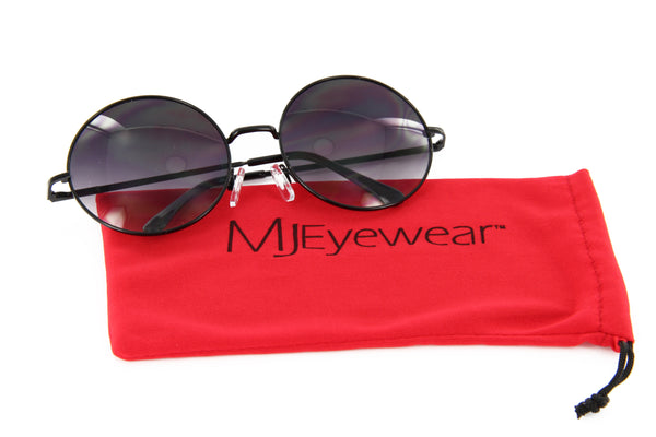 Round Sunglasses Hippie Circle Metal Frame 55mm (Black)
