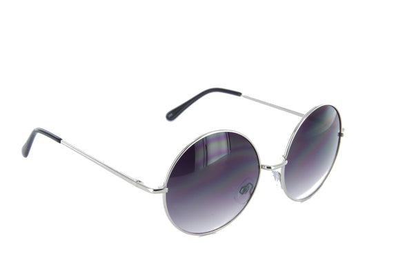 Round Sunglasses Hippie Circle Metal Frame 55mm (Silver)