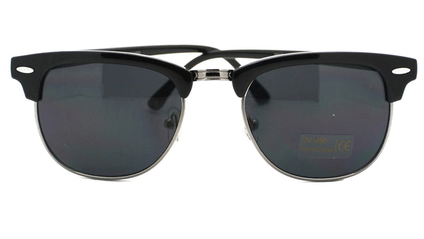 Browline Sunglasses Classic Semi Rimless Super Dark Lens (Black/Gunmetal/Black)
