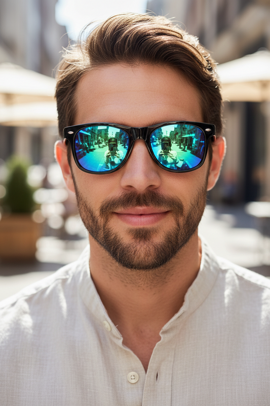 Black Sunglasses Classic Frame for Men and Women Color Mirror Lens (Green)