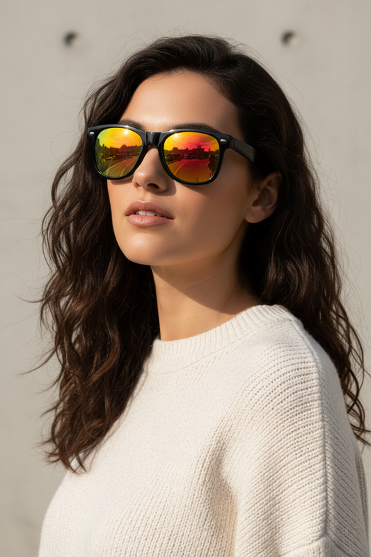 Black Sunglasses Classic Frame for Men and Women Color Mirror Lens (Orange)