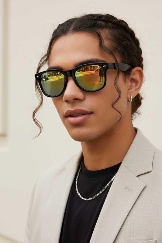 Black Sunglasses Classic Frame for Men and Women Color Mirror Lens (Yellow)