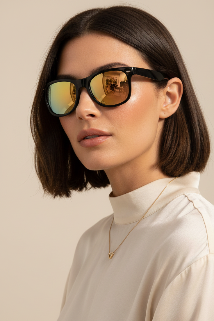 Black Sunglasses Classic Frame for Men and Women Color Mirror Lens (Yellow)