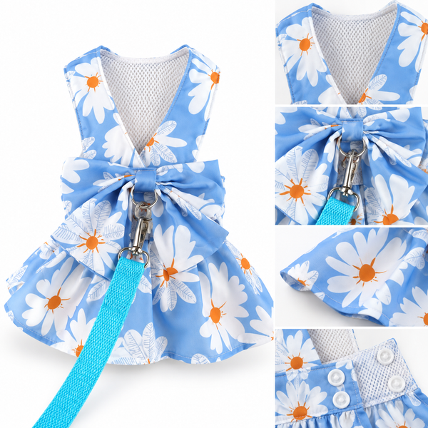 Pet Harness Floral Dress with Matching Leash