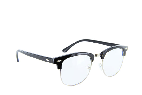 Browline Glasses Semi Rimless Clear Lens UV400 (Black/Silver)
