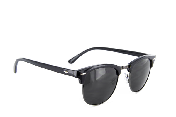 Browline Sunglasses Classic Semi Rimless Super Dark Lens (Black/Gunmetal/Black)
