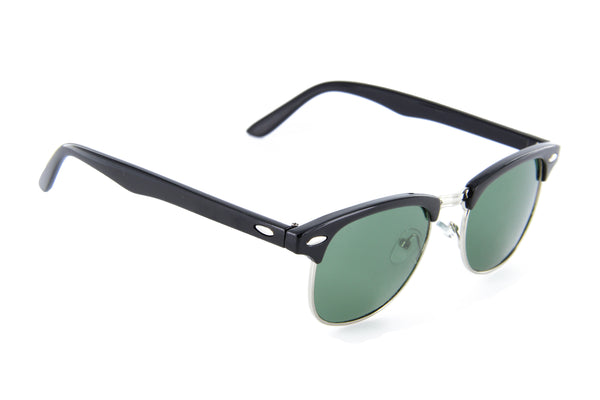 Browline Sunglasses Classic Semi Rimless Dark Lens (Black/Gold/Green)