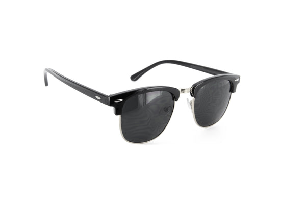 Browline Sunglasses Classic Semi Rimless Super Dark Lens (Black/Silver/Black)
