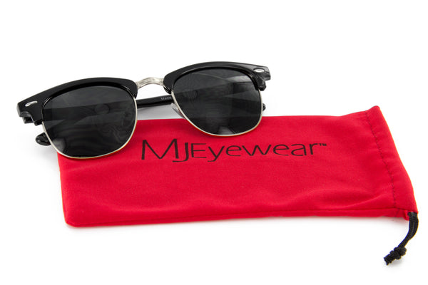 Browline Sunglasses Classic Semi Rimless Super Dark Lens (Black/Silver/Black)