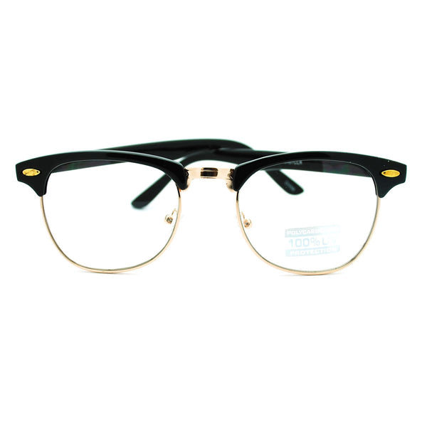 Browline Glasses Semi Rimless Clear Lens UV400 (Black/Gold)