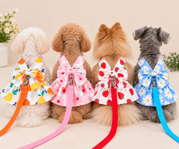 Pet Harness Floral Dress with Matching Leash