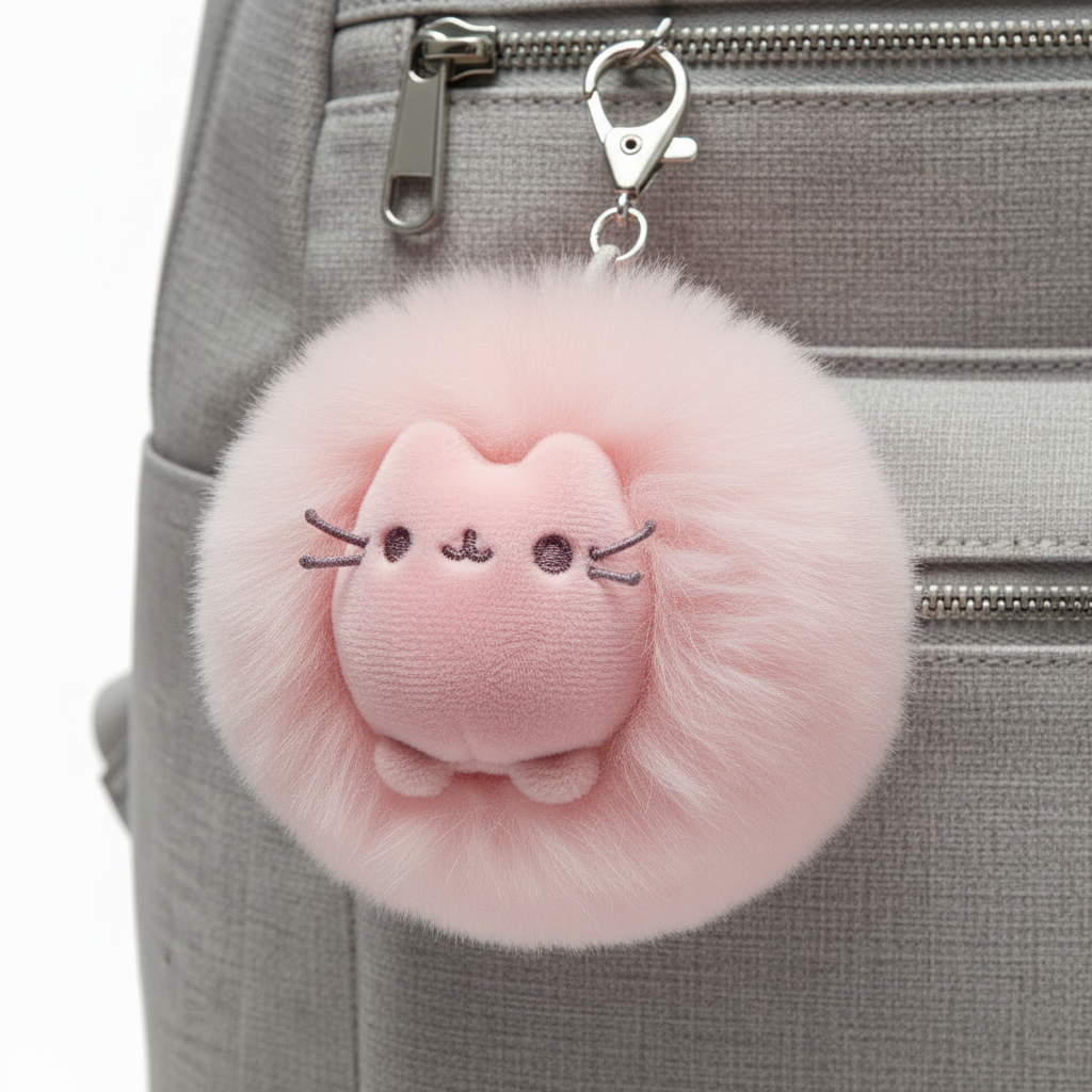 Pusheen Poof Keychain Backpack Clip pom pom GUND key holder (pink)