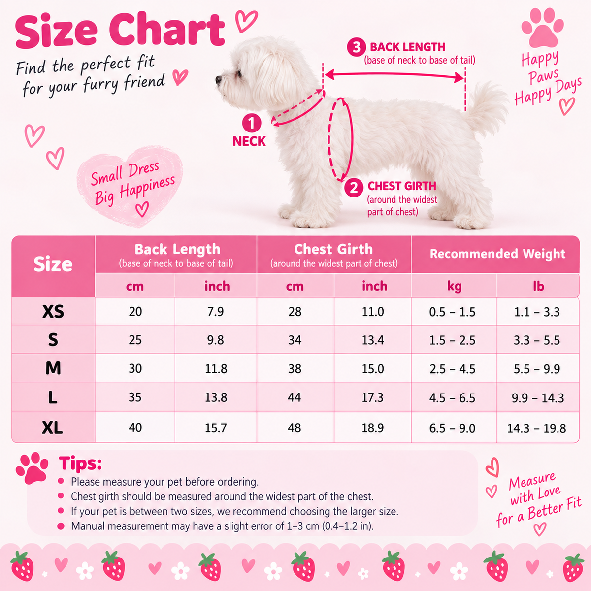 Pink Strawberry Tutu Dog Dress Small Pet Clothes