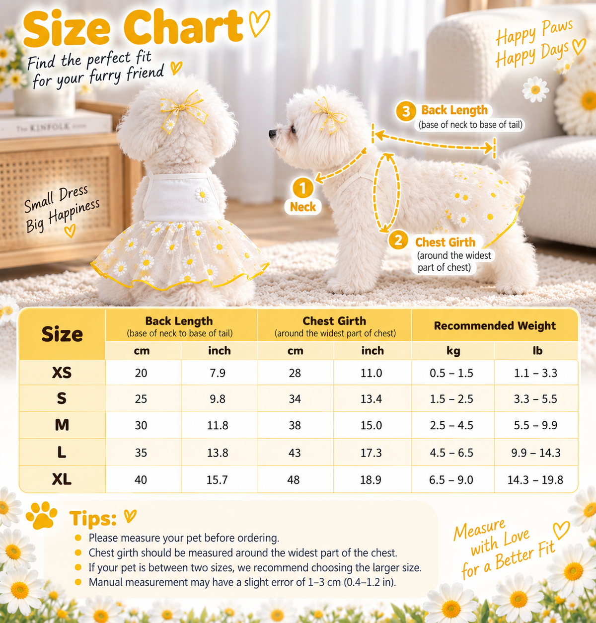 White Daisy Tutu Dog Dress Small Pet Dress