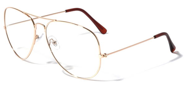 Aviator Glasses Gold Large Tear Drop Clear Lens 61mm UV400