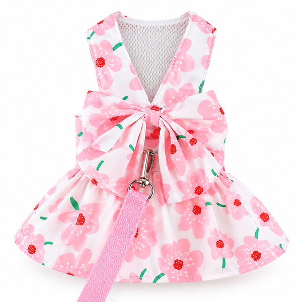 Pet Harness Floral Dress with Matching Leash