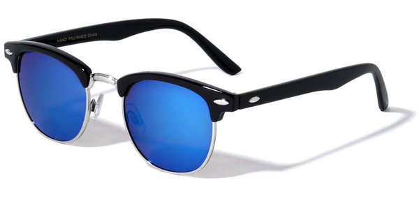 Browline Sunglasses Classic Semi Rimless Color Mirror Lens (Ocean)