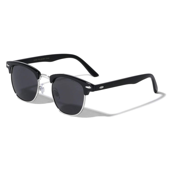 Polarized Sunglasses Super Dark Lens Semi Rimless (Black/Silver/Black)