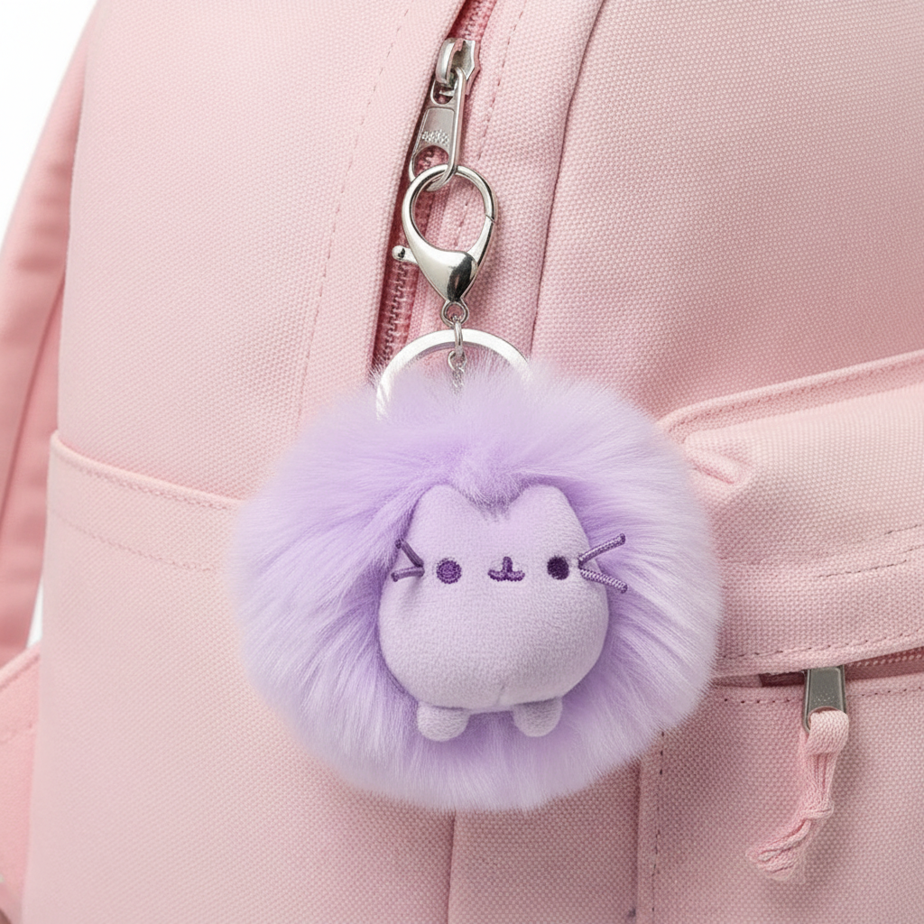 Pusheen Poof Keychain Backpack Clip pom pom GUND key holder (purple)