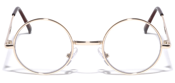 Round Glasses Small Circle Metal Frame Clear Lens 40mm (Gold)