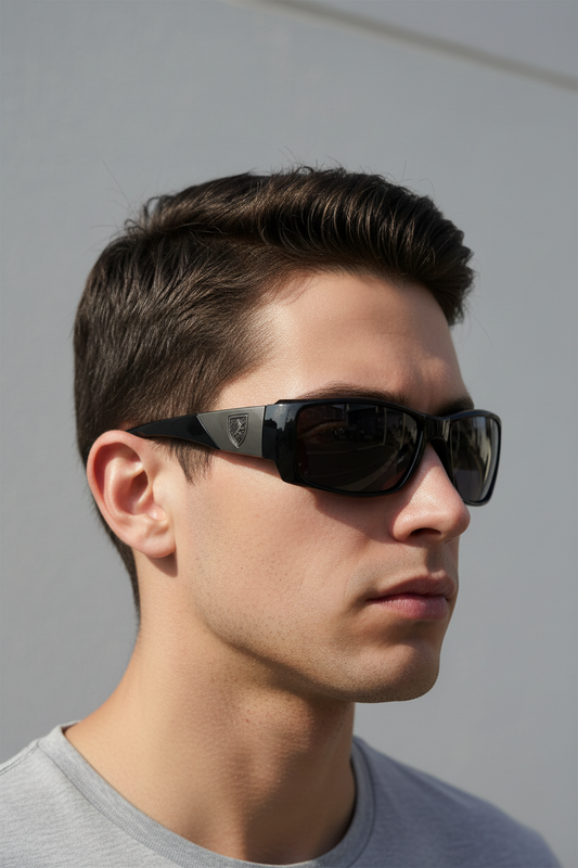 KHAN Sunglasses Mens Sports Wrap Around 63mm (Black/Gunmetal)