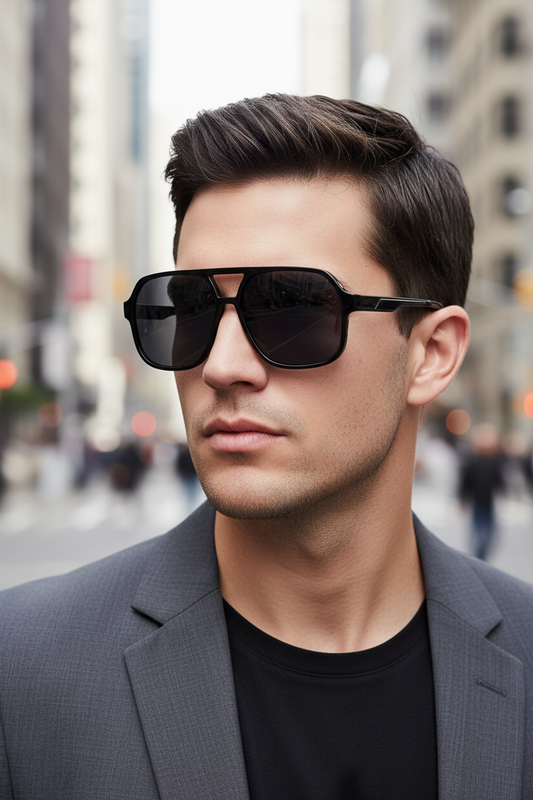 Flat Top Aviator Sunglasses for Men and Women 58mm (Black)