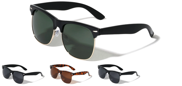Polarized Browline Sunglasses Semi Rimless Dark Lens (Black/Gold/Green)