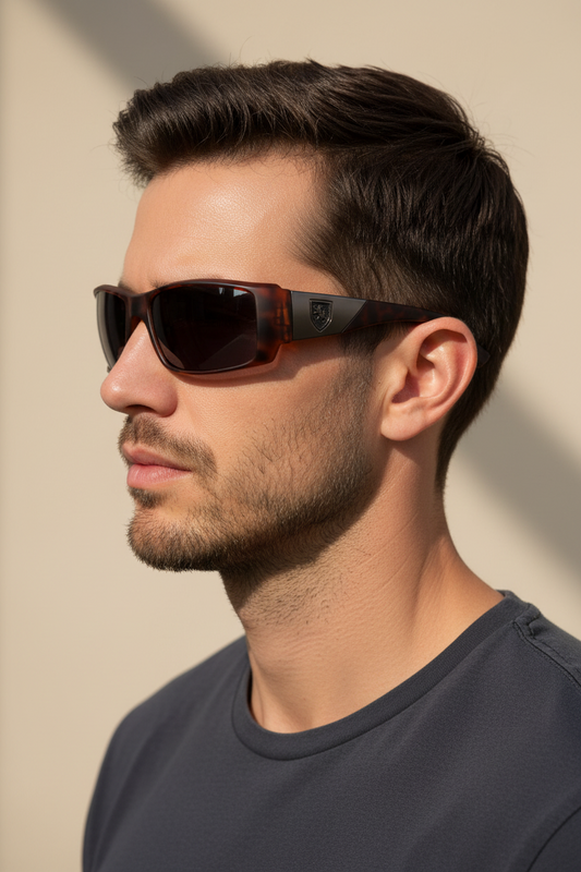 KHAN Sunglasses Mens Sports Wrap Around 63mm (Demi/Black)