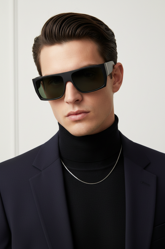 Flat Top Sunglasses OG Men Sports Wrap Around 58mm (Black/Green)