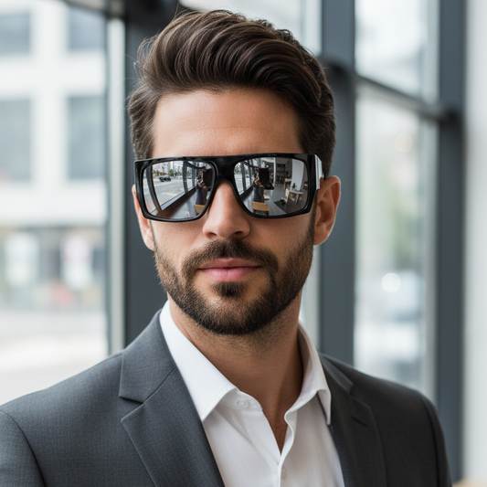 Flat Top Sunglasses OG Men Sports Wrap Around 58mm (Black/Mirror Lens)