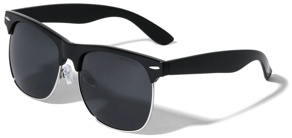 Polarized Browline Sunglasses Super Dark Lens Semi Rimless (Black/Silver/Black)