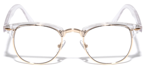 Browline Glasses Semi Rimless Crystal Clear Frame Hipster UV400 (Gold)