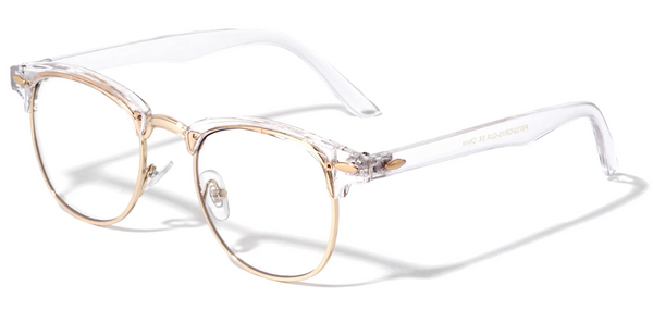 Browline Glasses Semi Rimless Crystal Clear Frame Hipster UV400 (Gold)