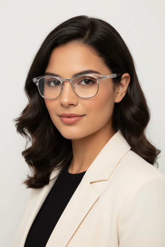 Browline Glasses Semi Rimless Crystal Clear Frame Hipster UV400 (Silver)