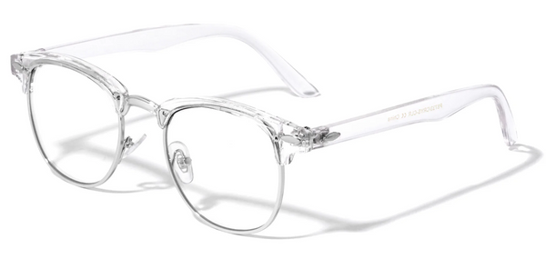Browline Glasses Semi Rimless Crystal Clear Frame Hipster UV400 (Silver)