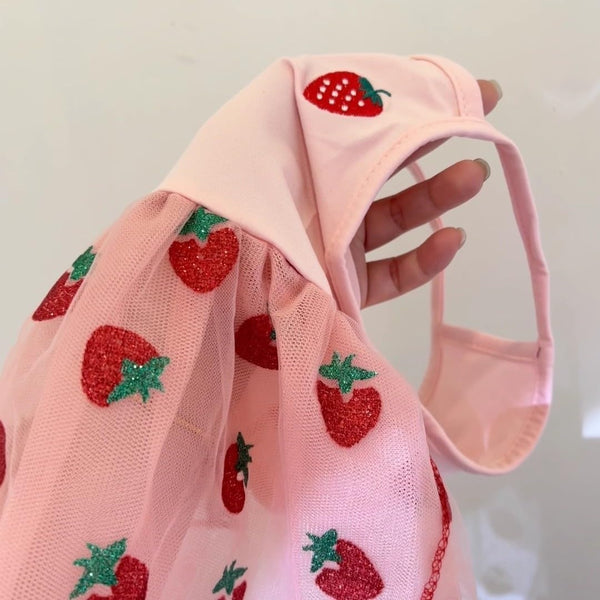 Pink Strawberry Tutu Pet Dress with Removable Bow Clip