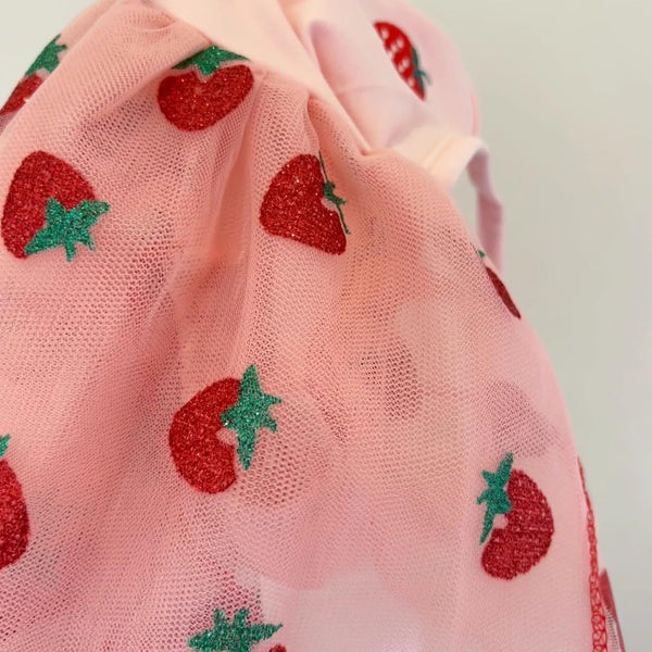 Pink Strawberry Tutu Pet Dress with Removable Bow Clip