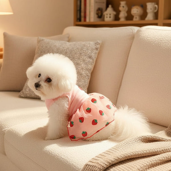 Pink Strawberry Tutu Pet Dress with Removable Bow Clip