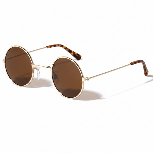 Round Sunglasses Wide Bridge Dark Lens 43mm (Gold)