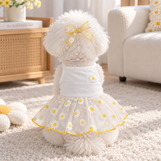 White Daisy Tutu Dog Dress Small Pet Dress