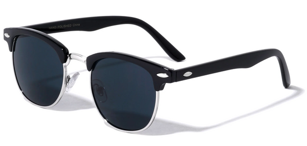 Browline Sunglasses Classic Semi Rimless Super Dark Lens (Black/Silver/Black)