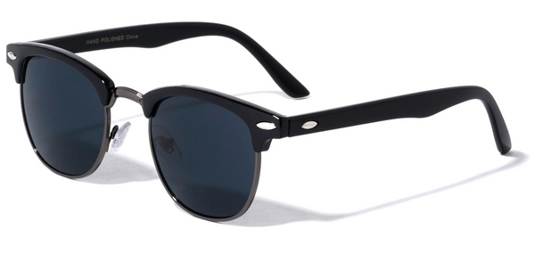 Browline Sunglasses Classic Semi Rimless Super Dark Lens (Black/Gunmetal/Black)
